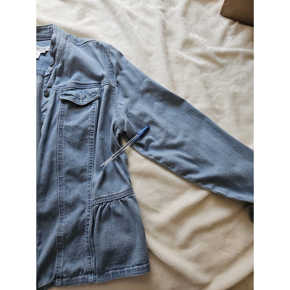Coldwater Creek Denim Peplum Jacket Light Wash Mandarin Collar Size Med - Picture 9 of 10